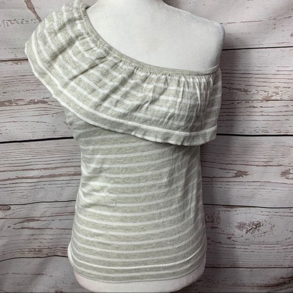 NWOT J.Crew One Shoulder Ruffle Striped Tank - Picture 2 of 6